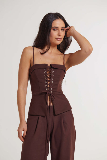 Top de linho Afogatto brown