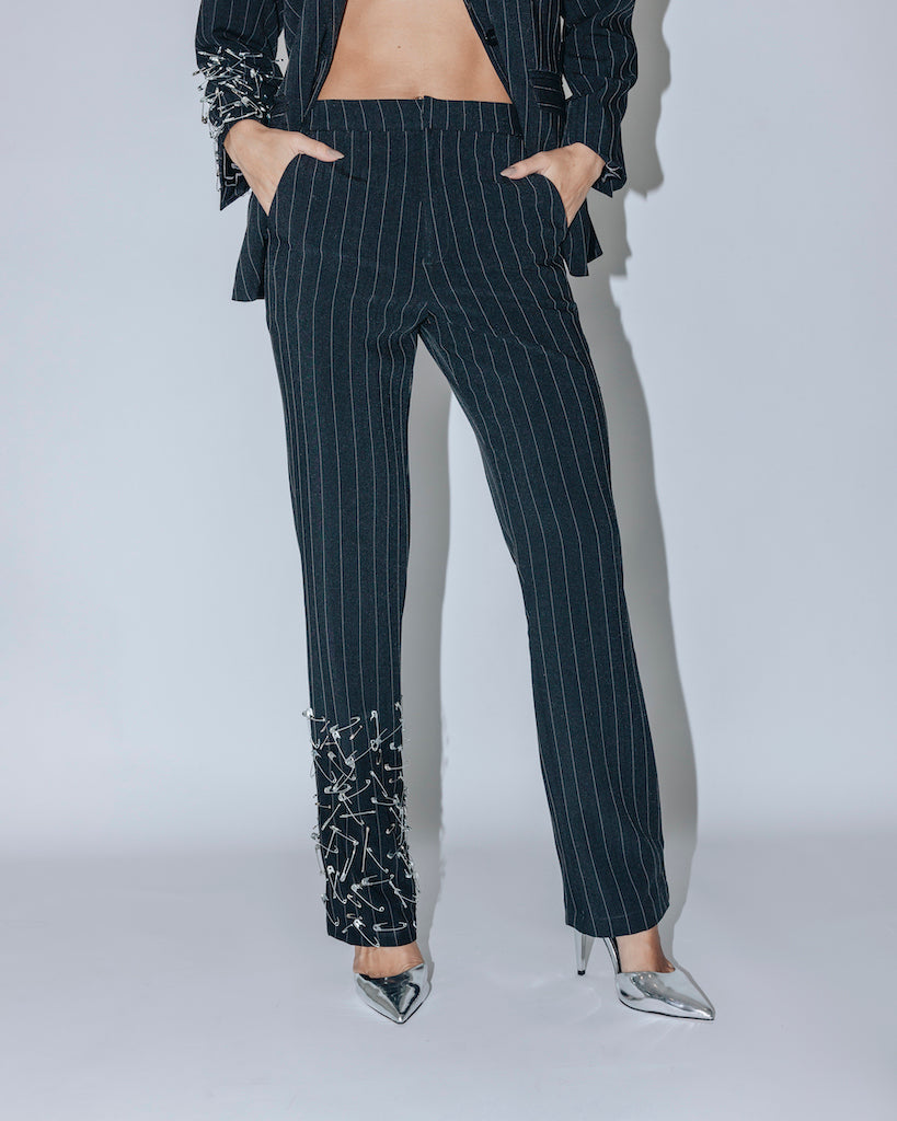 Calça Wanda alfinetes de risca de giz — Another Label
